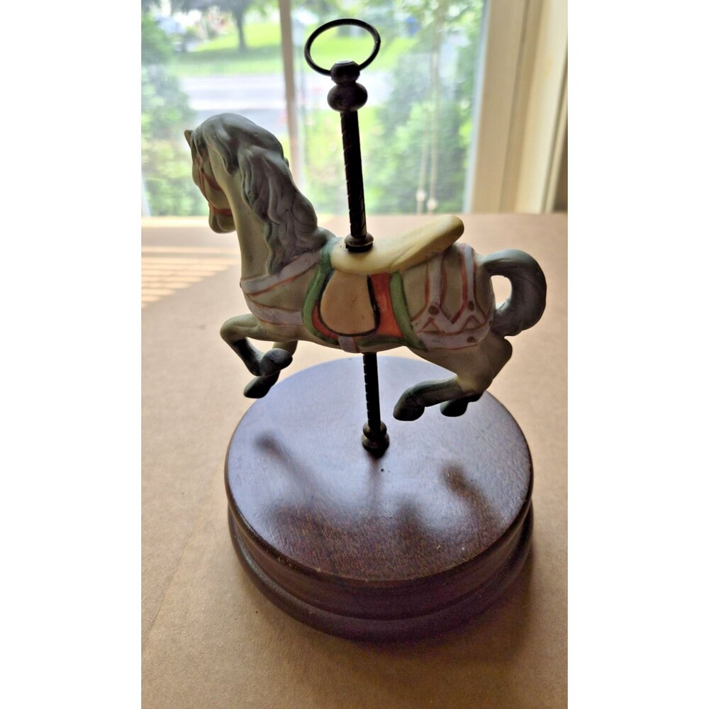 Vintage Impulse Giftware Carousel Horse Music Box Wooden Base Spins Plays